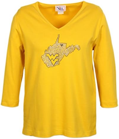 Nitro USA NCAA Women'sенски V-Neck 3/4 ракав врвот со Rhinestone исполнет со државно срце WV Design