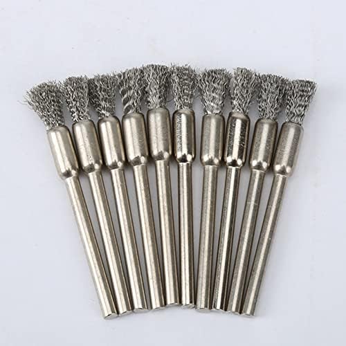 Четки за молив со молив 10 парчиња четка од не'рѓосувачки челик монтирана со жица од 3,17мм мандери поставени за алатки за ротирачки