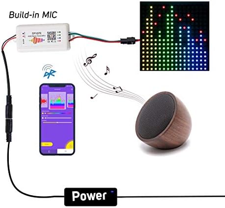 BTF-осветлување WS2812B WS2811 WS2813 SP107E Music Bluetooth целосен контролер на бои iOS/Andriod Control Control Поддршка скоро сите LED ic чип за чип за LED лента, матрикс-панел, модул Buli-in Mic/Aux влез