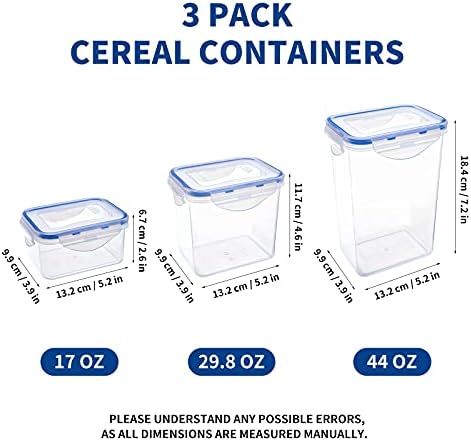 Киги [3 Пакет] Комплет За Складирање Пластични Контејнери За Храна Од Житни Култури, Херметички Канистри Квадратни Контејнери За Складирање Храна со Мешани Големин