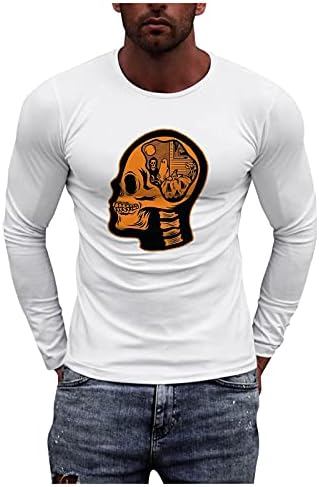 XXBR маици со долг ракав за мажи, есенски графички печатени атлетски мускули тренингот спортски основни бели типови на бели