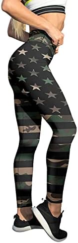 Хеланки со високи половини за жени Американски знамиња за контрола на стомакот за јога панталони САД 4 -ти јули салата фитнес девојка