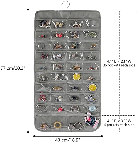 Организатор за виси за накит на Savorliving, двојно еднострано складирање на обетки со закачалка, 80 чисти џебови за складирање за