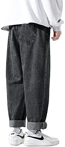 Работа на фармерки за машки фармерки Дославида, обичен хип хоп карго цврста боја лабава вклопена права широка памучна панталона панталони