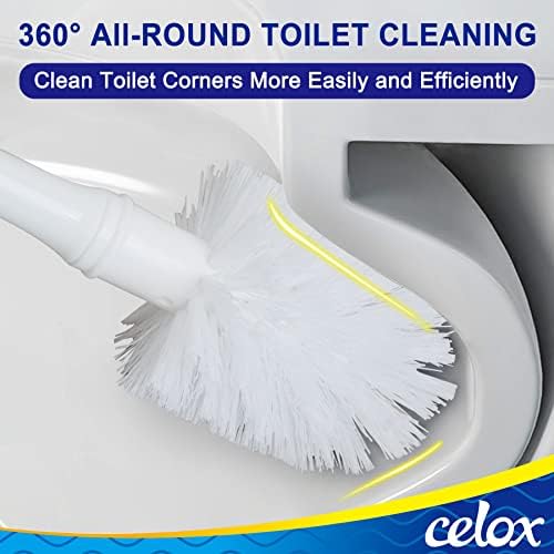Celox 12 пакет со двојна еднострана тешка чиста сунѓер и 2 поставени компактни четки за тоалети со база на штанд за вентилација за