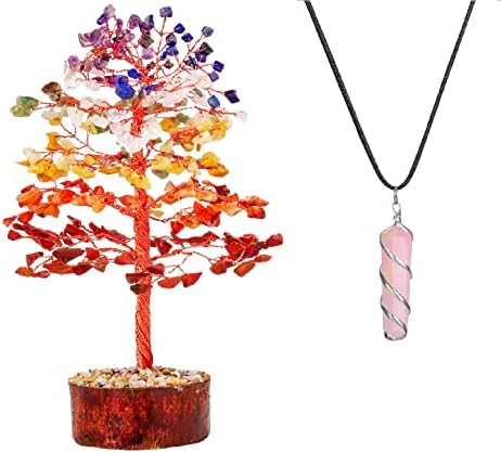 7 Чакра Кристал - Кристално дрво - Гемско дрво - Декор на чакра - Духовни подароци - Пинк кварц Пендирант - Кристал од роза кварц