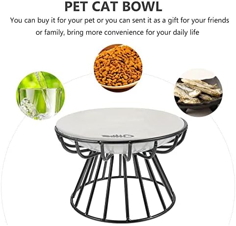 Плоча за мачки со мачка со шишиња, покачена чинија крената керамичка чинија со мачки, храна и вода анти-повраќање плитки керамички