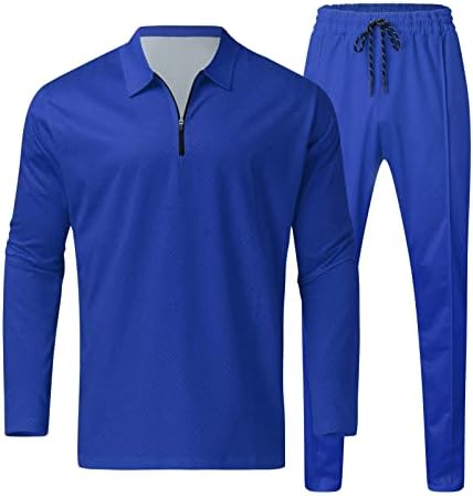 Xiloccer Mens Tranksuit Set 2023 Квартал со долг ракав Поврати на облека од 2 парчиња моден обичен потсетник поставен за мажи за спортска