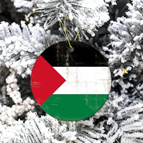 Палестинско знаме Божиќно керамички украс Национален ден Божиќни украси 3 инчи виси украси гроздобер украс на новогодишна елка за украси
