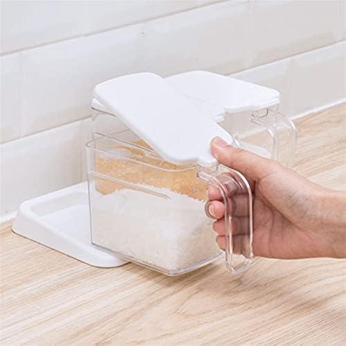 Чиста зачинета кутија пластична тегла за шише со сол со рачки лажици зачини за зачини со шеќер садови поставени шеќер тегла со капак