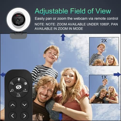 Веб Камера за Зумирање СО Далечински Управувач, 60fps 1080p Стриминг Веб Камера Со Прилагодлива Осветленост НА Прстенот 5X Дигитален Зум