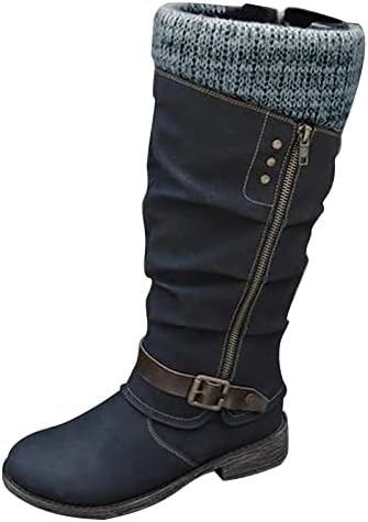 Шије женски зимски волна чорапи чизми на отворено долга густа потпетица Антискидна мода спојување чевли со ниски потпетици за жени