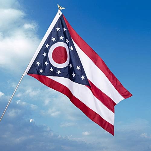 Flagburg Ohio State Flag 3x5 ft OH Flag The Buckeye State Flage Heavy Duty 210D најлон со везени starsвезди на отворено затворено сите временски бурги со глава/месинг -месинг/зашиени ленти