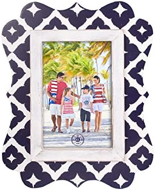 Beachcombers 9,45 Дрво индиго Икат печатена фото рамка држач за слика на наутичко езеро крајбрежје за wallидна полица или декорација