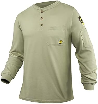 Ptahdus fr кошули за мажи, 5,5oz/7,1oz отпорни на пламен со долги ракави Хенли кошули, памучна работна облека од облека за мажи за мажи