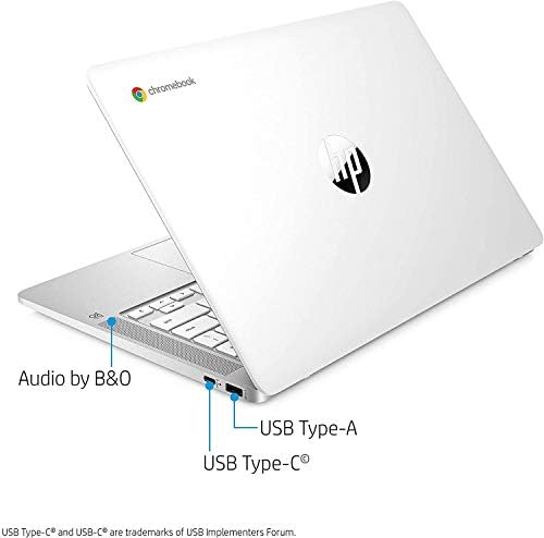 HP 2022 Chromebook 14 FHD IPS Тенок И Лесен Лаптоп, Intel Celeron N4000 Процесор, 4gb Меморија, 32GB eMMC, Позадинско Осветлување Тастатура, Аудио Од B&засилувач;O, Chrome OS, Керамички Бел, W/IFT Додато