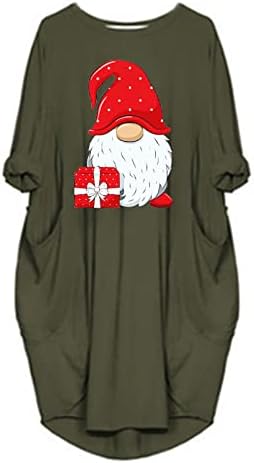 Ruziyoog Среќен Божиќен женски туничен фустан обичен екипаж врат преголема маица облечена обична лабава симпатична Божиќна
