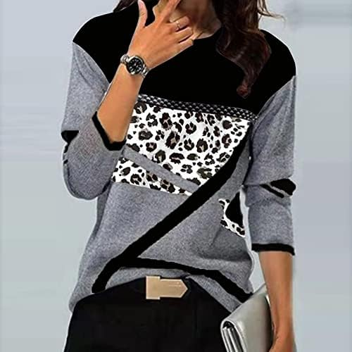 Nokmopo женски маички со долги ракави врвови на врвови, облечени обични кошули со долги ракави со долги ракави леопард печати обични тунични блузи врвови