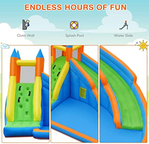 Слајд на вода на надувување на надувување, џиновски жив воден парк за деца задниот двор на отворено забава со вентилатор 480W, wallид за искачување, базен со прскање, ра?