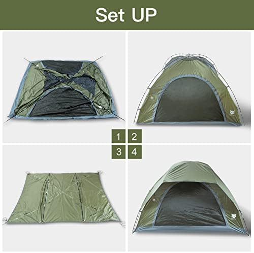 Ноќни шатори за кампување со мачки 3 4 лица со уникатен водоотпорен шатор за ранци за ранци, двојни слоеви 2 врати Лесно поставување