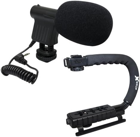 Микрофон Opteka VM-8 Mini-Shotgun со Opteka X-Grip професионална камера/акција за дејство за стабилизирање на рачката со додаток за чевли