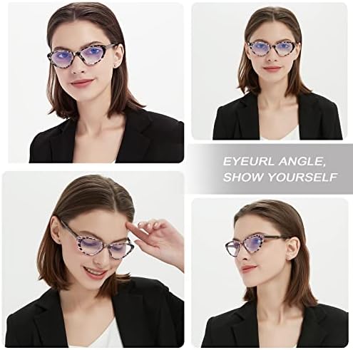 Очила за читање на очите за жени 5 пакувања модни мачки очи за читање очи, мажи со сина светлина што ги блокира читателите со очила за читање