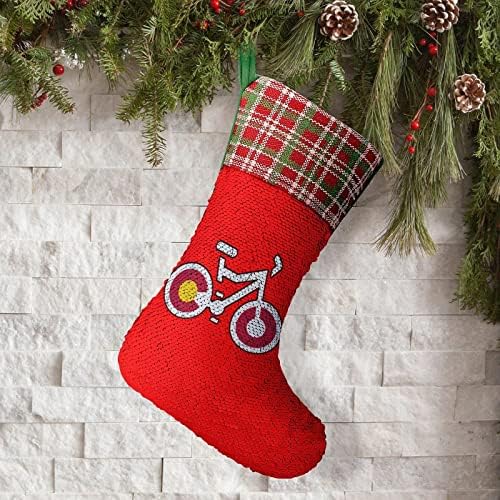 Колорадо знаме планински велосипед секвен Божиќ за Божиќни празници Реверзибилни бои што се менуваат магичен фонд за Божиќно дрво камин висечки чорапи