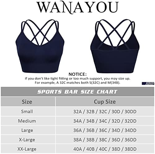 Wanените Wanayou Women Strappy Sports Bra for Women, Cross Back Sports Bra Padded Yoga Bra 3 пакет со средна поддршка за тренинг