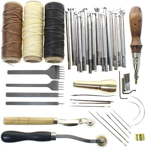 Bigteddy - Кожни работни алатки и материјали со кожна алатка за алатки, пронг -удар, раб, восочни јажиња игли за јажиња совршени за зашивање на