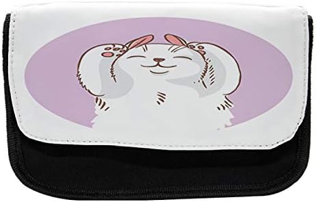 Зачудувачки случај со молив со мачки, писе насмеано меки меу, торба со молив со ткаенини со двоен патент, 8,5 x 5,5, јоргован пастелно розово бело Umber