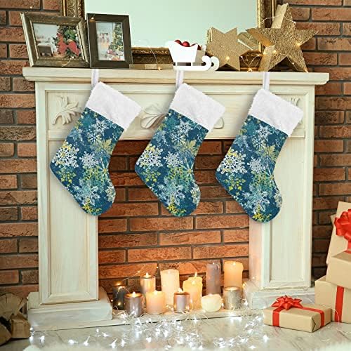 Алаза Божиќни чорапи Апстрактни снегулки Класични персонализирани големи декорации за порибување за семејни сезонски празници Декор 1 пакет, 17,7 “