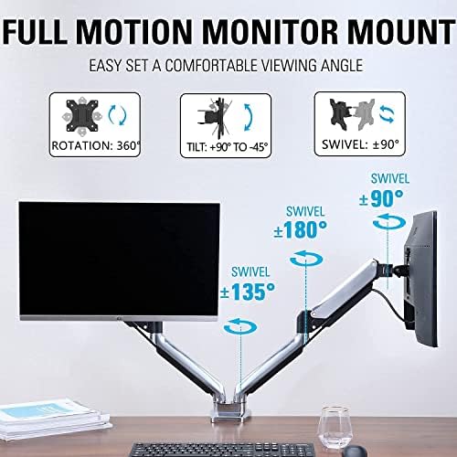 Mountup Dual Monitor Wallид монтирање и двојни монитори, целосно прилагодливи полирани алуминиумски гас пролет максимум 32 инчи