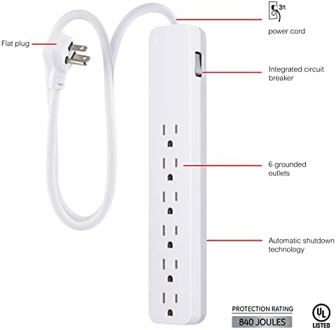 GE Home Electrical 3-Outlet Enower Strip, 15 ft продолжено кабел, 16 мерач, безбедносен излез за слабеење, бел, 51962 & GE 3-Outlet Power Strip, 9 ft продолжено кабел, 2 prong, 16 мерач, бел, 51947