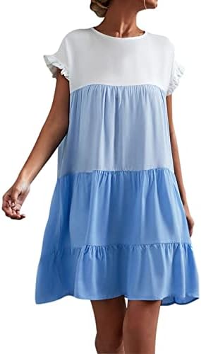 Women'sенски мини фустан во боја, лабава летна летна фустани, без ракави ракави, крпеница, кратко проточен плетен фустан