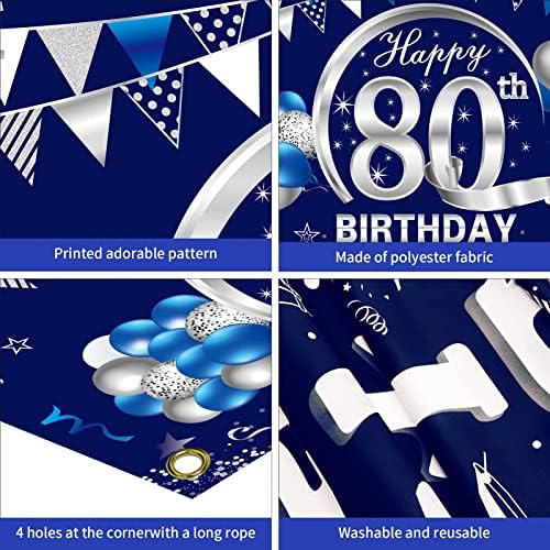 Кауајурк Сина Сребрена 80-Ти Роденден Банер Украси За Мажи-Среќен 80 Роденден Позадина Партија Материјали-Осумдесет Роденден Постер Фото