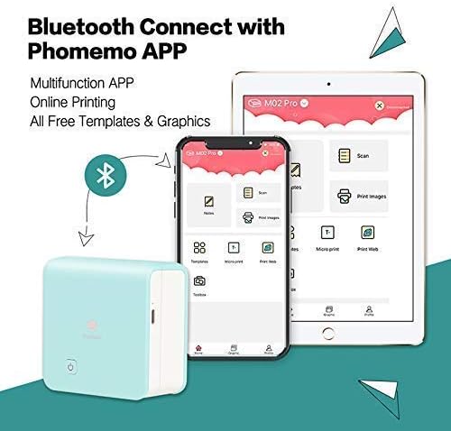 Phomemo M02 Pro Mini Bluetooth печатач- печатач за фото-џеб со 3 ролни транспарентна хартија за налепница, компатибилен со iOS + Android за списание за план, белешки за студии, уметност