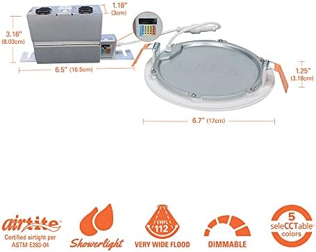 ХАЛО 6 инчен Вдлабнати LED таванот &засилувач; Туш Диск Светлина-Canseless Ултра Тенок Downlight - 5cct Избор-Бела И HL6RSMF Монтажа Рамка, Сребро