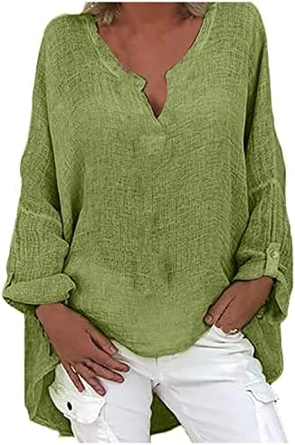 Преголеми цврсти врвови за женски копчиња со долги ракави, исмејувајте ги вратите на вратот класични памучни кошули случајни плус блуза со големина