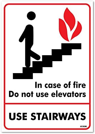 Во случај на пожар, не користете знак на лифтови, голема налепница од винил од 10 x 7 инчи, внатрешна и надворешна употреба,