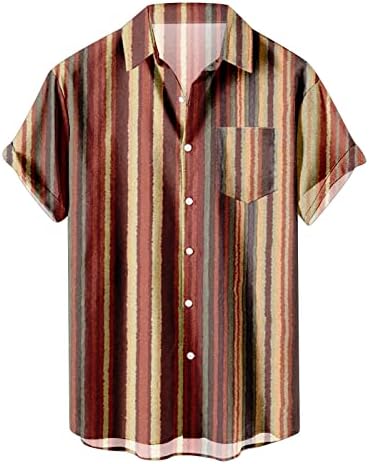 Bmisegm летни маички кошули за машки машки шарени летни кратки ракави Хавајци Редовно вклопување копче надолу ретро кошули