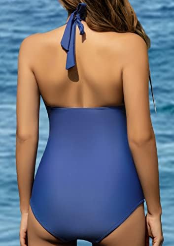Кокопеар едно парче кросовер костим за капење со висока половината контрола за пливање, искривена запрена затегнување на костуми за капење за жени
