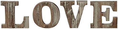 Mygift Декоративна дрвена слободна loveубов, отсечени букви знак за свадбени декор, потресено запалено дрво знак за украси за