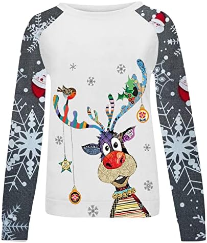Грд џемпер Божиќни жени смешни симпатични ирваси графички екипаж за Божиќни маички во боја со долги ракави, лепени кошули