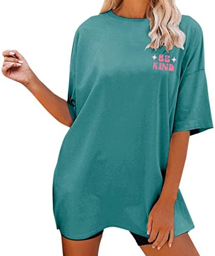 Плус големина женски кошули, буква печатена печатена тркалезна кратка ракав летна маица лабава маички за жени за жени