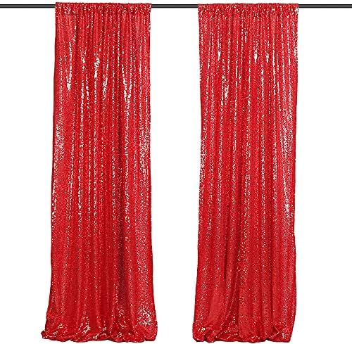 Blxsif Црвени секвентни завеси за позадини - 2 панели 2.5x8ft сјајно злато фотографија за позадина забава свадба бебе туш завеса