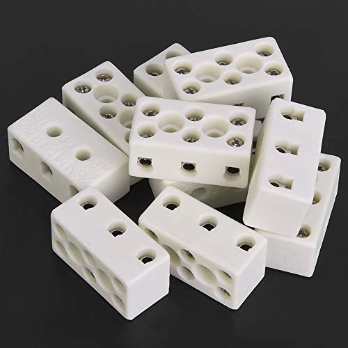 3 патни керамика терминални блокови Високи приклучоци за порцелански порцелан 33.53x17.85x15.5 mm за кабел за електрична жица 10