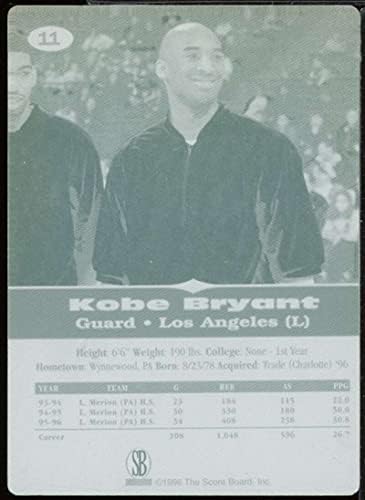 Коби Брајант Дебитант картичка 1996-97 Резултат од табла за сите спортски печатени плочи PPF #11