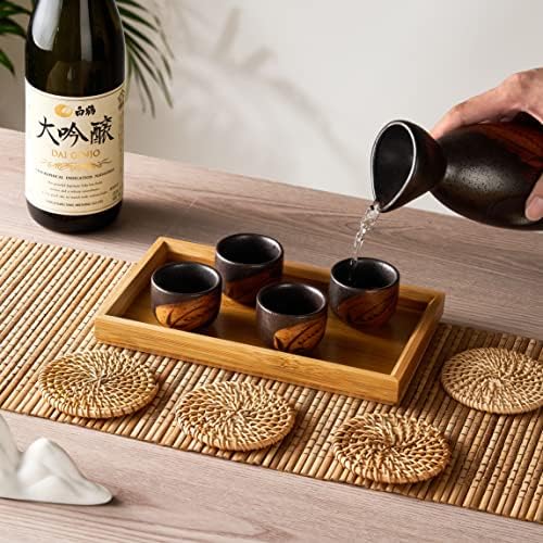 10 парчиња Традиционално јапонско растворање со послужавник, корејско стакло Соџу, чаши за црна боја, сет на чаши Саки, сет на јапонски