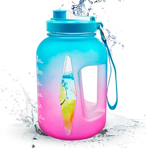 Половина галон шише со вода со временски маркер | 2,2L Мотивациски спортови шише со вода | 74 мл голем бокал со вода со лента