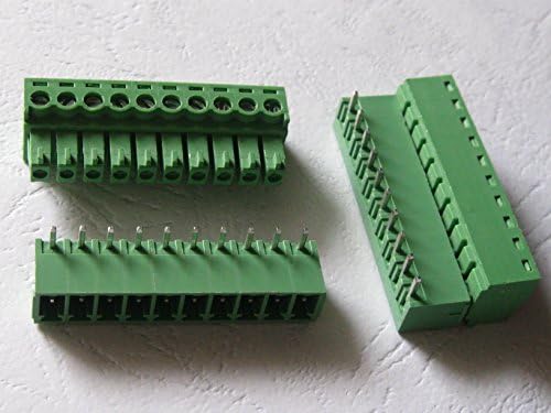 Агол од 15 парчиња 90 ° 10PIN/WATE PITCH 3,5 mm Termin Terminal Block Connector Зелена боја на зелена боја со сила со агол со агол игла